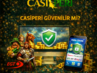 Casiperi güvenilir mi görseli, para çekme işlemleri, EGT oyun karakterleri ve güvenilirlik sembolleri ile hazırlanmış tanıtım bannerı.