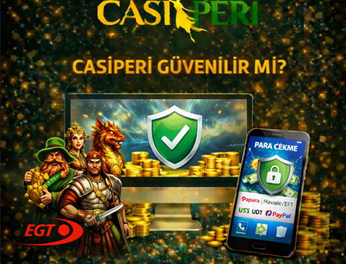 Casiperi güvenilir mi görseli, para çekme işlemleri, EGT oyun karakterleri ve güvenilirlik sembolleri ile hazırlanmış tanıtım bannerı.